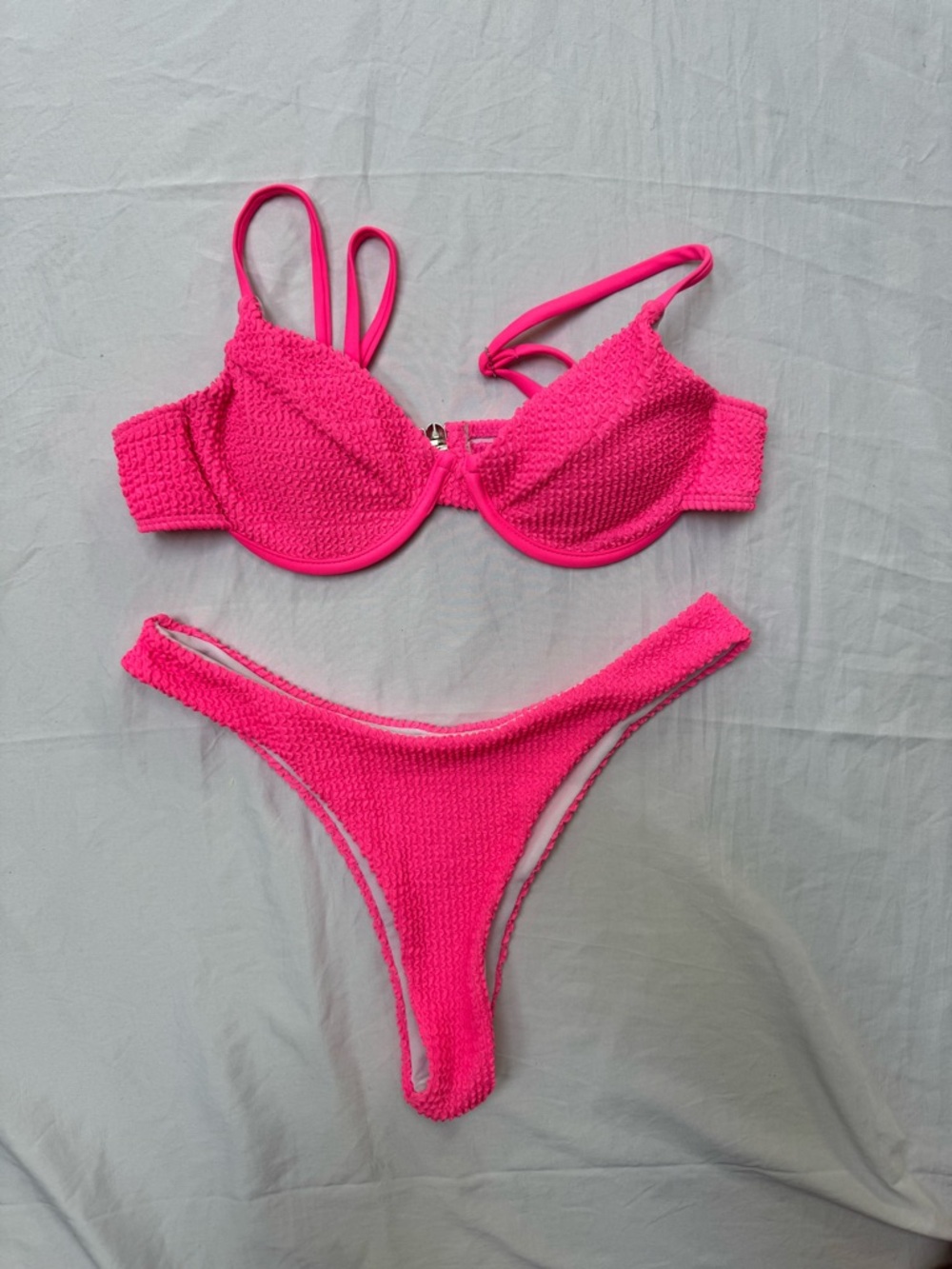 Neon Pink Textured Bikini Set